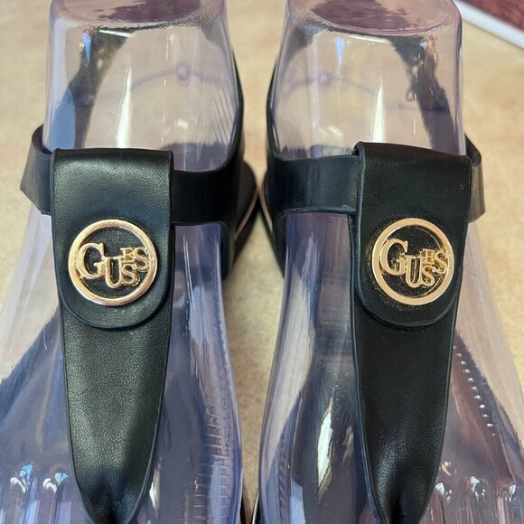 Guess Black & Gold T-Strap Sandals - Picture 3 of 10